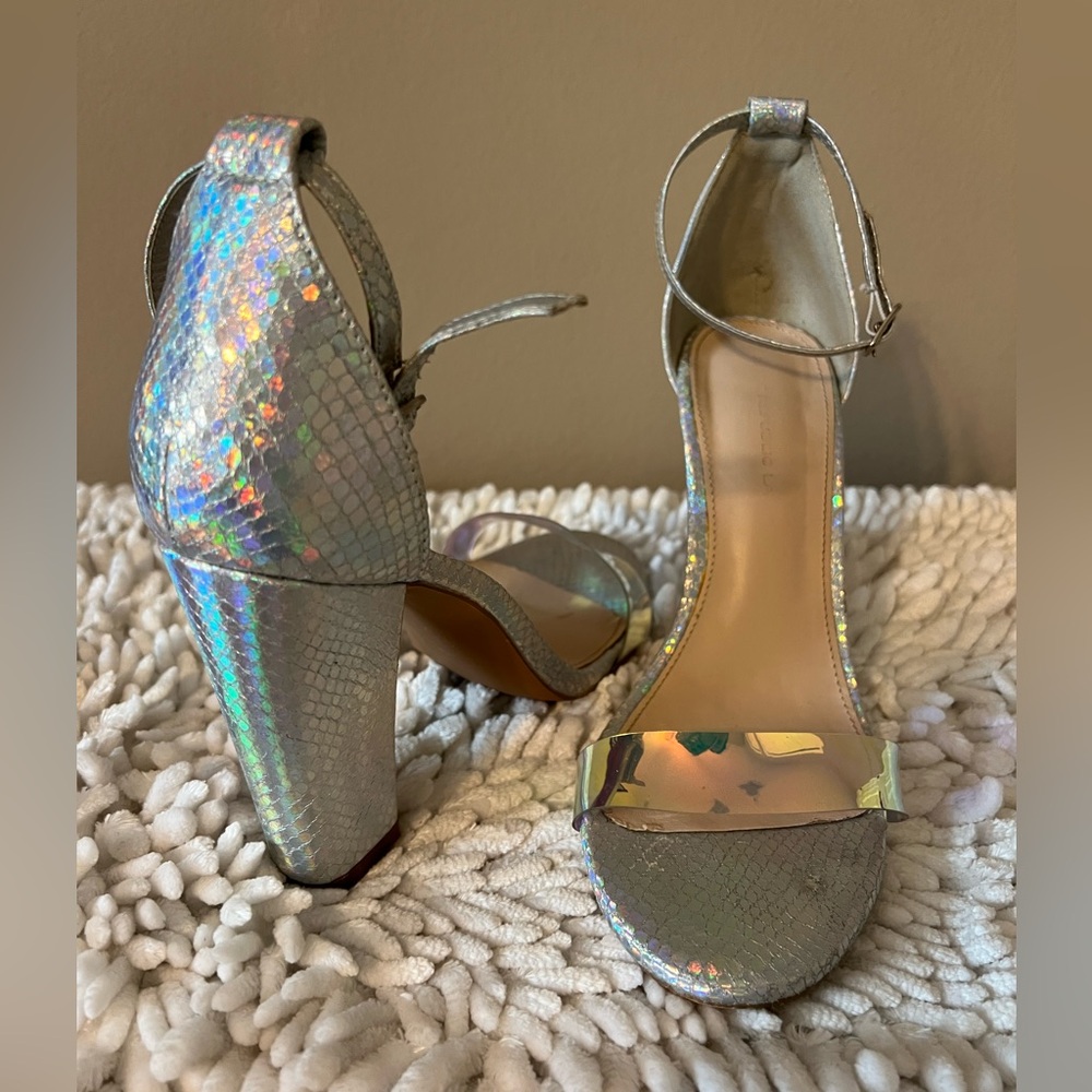 Holographic Chunky Strappy Heels Size 7.5